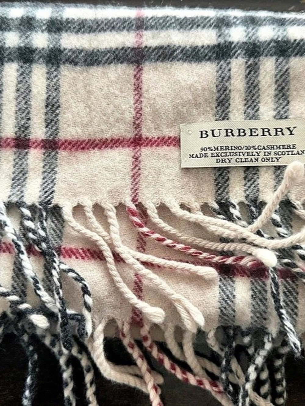 Burberry Merino Wool Cashmere Check Scarf Beige & Black